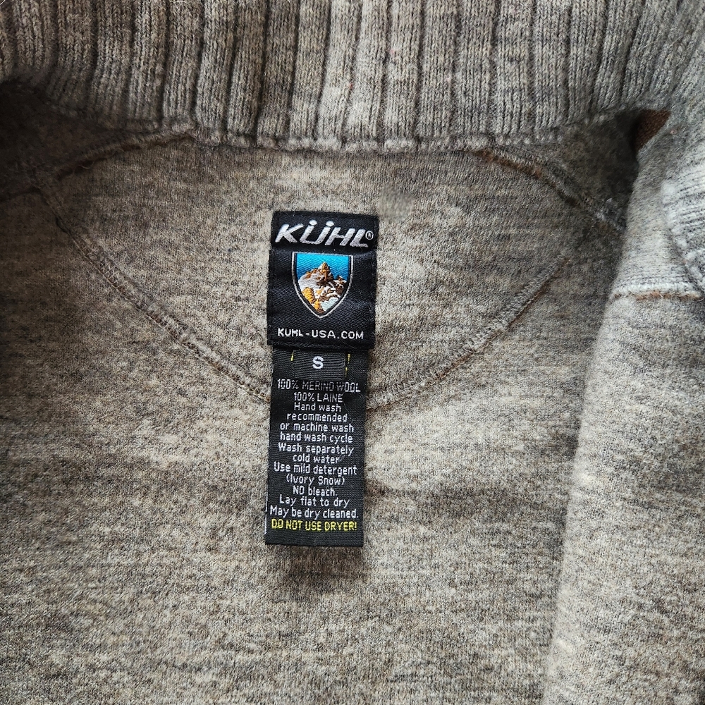 Kuhl 100% Merino Wool Zip-Up Jacket Olive Green Gray Stripes | Men's Size Small - Picture 6 of 8